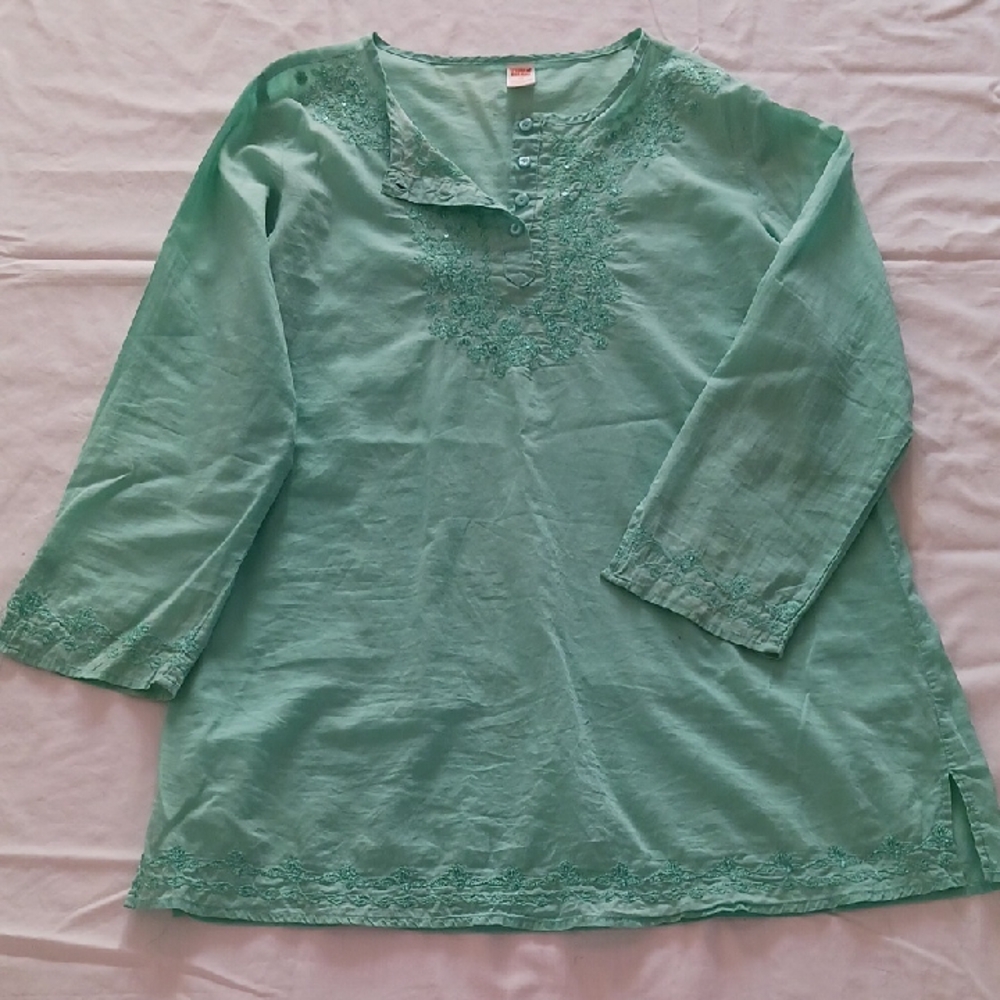 Sea Green Cotton Runic With Gorgeous Embroidery